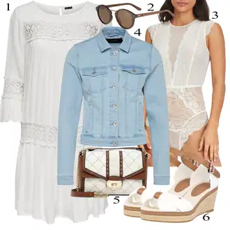 Folklor Outfit s Šedá/Bílá/Krémová Pouzdrové Šaty/Tunikové šaty/Pouzdrové Šaty S Dlouhým Rukávem/Boho Šaty Elegantní/Občanské šaty/Boho Letní Šaty/Šaty S Kosticí/Šaty s 3/4 Rukávem/Šaty na Konfirmaci/Francouzské šaty/Mušelínové šaty Only "Jarní Outfit"