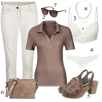 Pametno ležerno Outfit sa Krem/Siva Jeggings/Capri hlače/Chino Hlače/Traper Tajice/Hlače s Prorezom/Skinny Hlače/Uske Hlača Lascana "Ljetni outfiti"Look: Rap, Boja, Pametno ležerno, Elegantan, cool, Prekrasan, Old Money