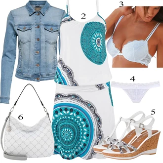 Výstřih na ramena Outfit s Tyrkysový/Modrá/Bílá Plážové Šaty/Boho Letní Šaty/Šaty Bez Rukávů/Letní Šaty/Sportovní Šaty/Šaty S Potiskem/Pouzdrové Šaty BEACH TIME "Letní Outfit"