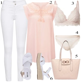 Denim/Traper Outfit sa Bijela/Smeđa/Crna Hlača Velika Veličina/Bluza i Tunika Only "Ljetni outfiti"