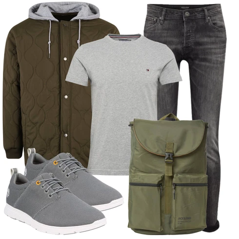 Rucksack Jack & Jones kombinieren mit Grau/Hellgrau/Dunkelgrau Lederjacke/Slim Fit Jeans/Low Rise Jean/Low Waist Jean/Leder Schuhe/Biker Jeans/Jeans mit Schlitz/Winterjacke/Knöchelstiefel/Push up Jeans/Damen 7/8-Länge Jeans/Cropped Jeans Jack & Jones