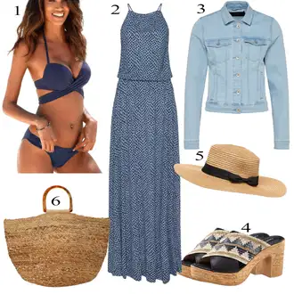 sviatočné Outfit sa Tamnoplava/Siva/Plava/Svjetloplava Maksi Haljina/Haljina na točkice/Duga Ljetna Haljina Lascana "Ljetni outfiti"Look: Lagano, 20-ih godina, sviatočné, Boho, Mom, Hippie, 30-ih godina, Preodjeven