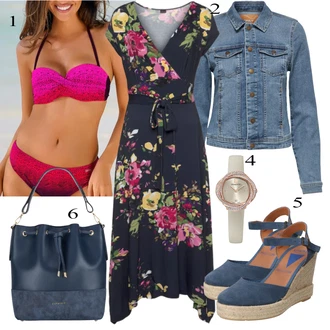 Outfit s Růžová Plavky bandeau/Bustier/Balconette-bikini/Push-up bikini/Bandeau Bikin/Bikin/Tankiny bandeau/Bandeau vršek bikin/Bikinové Plavky s vycpávkami Lascana "Letní Outfit"