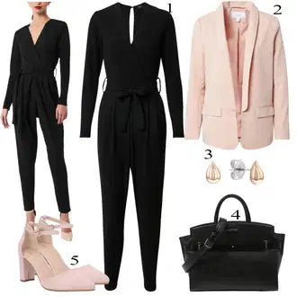 Šik Svatovski gost Outfit sa Crna Zimski Kombinezon/Kombinezon s patentnim zatvaračem/Svečani Kombinezon/Elegantni Kombinezon Sisters Point "Biznis outfiti"Look: Ured, Šik, Poslovni, Radna odjeća
