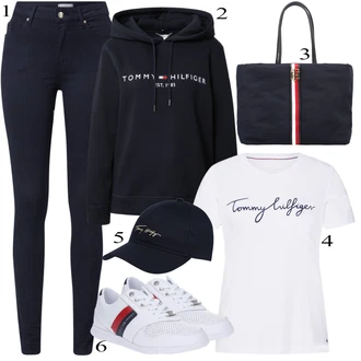 Nadrozměrné Outfit s Tmavě modrá Originální mikina/Svetr S Kapucí/Oversize mikina/Mikina/Unisex Mikina S Kapucí/Vintage mikina/Dámský Svetr/Svetr s kapucí/Sportovní mikina Tommy Hilfiger "Ležérní Outfits"Look: Mom, Nadrozměrné, Sportovní, Unisex, Univerzitní, Vintage, Hip Hop