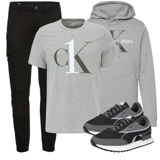 Outfit mit Schwarz/Khaki/Dunkelgrau Cargohose/Funktionshose/Zip Off Hose/Cargo-Jogginghose/Trekkinghose/Winterhose Jack & Jones "Perfekt für die Freizeit"