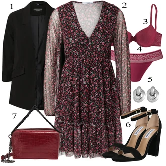 Outfit s Fialová/Tmavě červená/Červená Šaty S Potiskem/Šaty s dlouhým rukávem/Šaty Niki/Šaty na Podzim/Šaty Carmen Hailys "Večerní Outfit"
