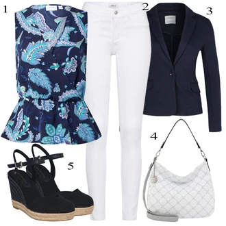 Denim/Traper Outfit sa Bijela/Smeđa/Crna Hlača Velika Veličina/Bluza i Tunika Only "Ljetni outfiti"