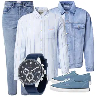 Outfit mit HellBlau/Blau Mom Jean/High Waist Jeans/Girlfriend Jeans/Dad Jeans/Tapered-Jeans/Boyfriend Jean/Cropped Jeans/Vintage Jeans/Jeans mit Schlitz/Winterjacke DAN FOX APPAREL "Praktischer Look"