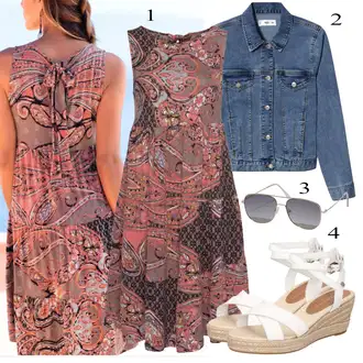 Punije Outfit sa Smeđa/Ljubičasta/Šareno Haljina Veći Broj/Haljina/Tunika Lascana "Ljetni outfiti"