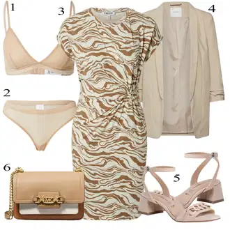 Outfit s Zelená/Béžová/Zlatý/Hnědá/Bílá Žerzejové Šaty/Šaty na safari/Kancelářské šaty/Pouzdrová Šat/Šaty S Potiskem/Zavinovací Šaty/Společenské šaty pro hosta/Občanské šaty/Pouzdrové Šaty/Šaty S Rovným Střihem Edited "Letní Outfit"