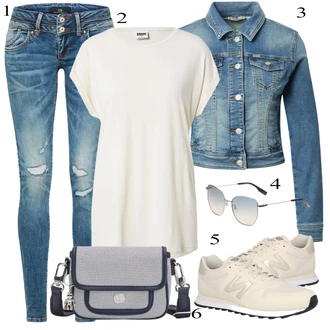 Outfit s Modrá/Tmavě modrá/Světle modrá Džíny s Dírou/Patchworkové Džíny/Kožená Pánská Bund LTB "Letní Outfit"