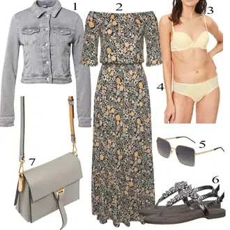 Outfit s Žlutá/Hnědá/Tmavě šedá Zavinovací Šaty/Šaty na Podzim/Vintage šaty/Šaty Niki/Společenské šaty pro hosta/Maxi Šaty/Šaty S Potiskem/Občanské šaty Lascana "Letní Outfit"