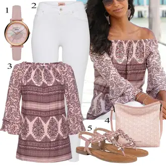 za srednje godine Outfit sa Pink/Ljubičasta Šarena košulja/Košulja od muslina/Ležerna košulja Lascana "Zimski outfit"Look: Stil, Lagano, Boja, Etno, za srednje godine, Western, Hippie, Boho, Talijanski, Preodjeven