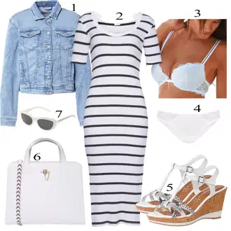 Outfit sa Bijela/Zeleno/Tamnoplava/Krem Haljina Ravnog Kroja/Haljina košulja/Pamučna haljina/Uska Haljina/Duga pletena haljina/Midi Haljina/Haljina do Potkoljenice/haljina uz Tijelo Lascana "Ljetni outfiti"