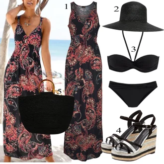 Bez rukávů Dlouhé Outfit s Červená/Hnědá/Tmavě červená/Žlutá Maxi Šaty/Dlouhé Letní Šaty/Šaty S Potiskem/Dlouhé Šaty Lascana "Letní Outfit"