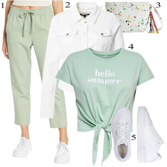 Streetwear Outfit s Bílá/Krémová Nízká Teniska/Letní Tenisky/Úzká Teniska/Skate Bota/Teniska na platformě/Kožené Tenisky Puma "Letní Outfit"Look: Unisex, Streetwear, Estetika