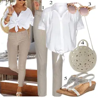 Outfit s Šedá/Bílá/Stříbrný Sandál na klínku/Pohodlný Sandál/Sandál se třpytkami/Ortopedická Bota/Letní Bota/Sandál S T Páskem/Vintage sandál Lascana "Letní Outfit"