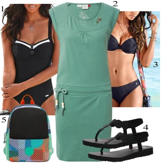 Outfit s Černá/Tmavě modrá/Tmavě šedá/Hnědá Bikiny - Spodní Díl/Spodní díl bikin/Micro Bikini/Bikiny hotpant S.Oliver "Letní Outfit"