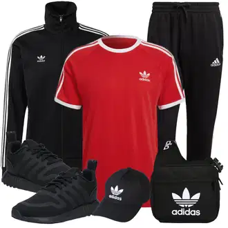 Logoprint Outfit mit Rot/Dunkelrot T-Shirt & Top/Sport-T-Shirt/Ausgefallenes T-shirt/Kurzarm T-Shirt/Kurzes Oberteil/Sport-Top/Casual T-Shirt Adidas Originals "Sport Outfit"