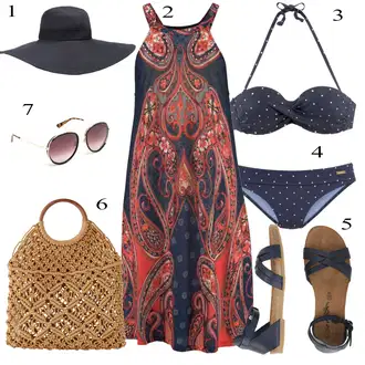 za srednje godine Outfit sa Plava/Crvena Briddle Haljina/francuska haljina/Barock Haljina/Haljina S Printom Lascana "Ljetni outfiti"Look: Western, Hippie, Boho, Etno, za srednje godine, Traditional, Ekstravagantno