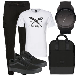 Outfit mit Schwarz/Khaki/Dunkelgrau Cargohose/Funktionshose/Zip Off Hose/Cargo-Jogginghose/Trekkinghose/Winterhose Jack & Jones "Street Style Outfit"