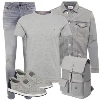 Outfit mit Grau/HellGrau/DunkelGrau Biker Jeans/Slim Fit Jeans/Lederjacke/Low Rise Jean/Leder Schuhe/Herren Lederjacke/Jeans mit Schlitz/Low Waist Jean/Winterjacke Jack & Jones "Street Style Outfit"
