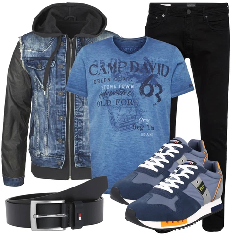 Blau Casual T-Shirt Camp David kombinieren mit Schwarz Jeansjacke Cipo & Baxx