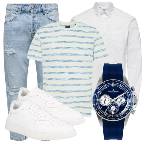 Grau/Weiß/Creme Business Hemd/BusinessHemd/Musselin Hemd/Bügelfreies Hemd/Casual Hemd/Hemdbluse Only & Sons kombinieren