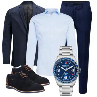 Taufe Outfit mit Hellblau Bluse Große Größe/Business Hemd/Businesshemd Jack & Jones "Stylischer Bürolook"Look: Schule, Pop Konzert, Besondere Anlässe, Firmenfeier, Bayram, Strandtag, Taufe, Standesamt