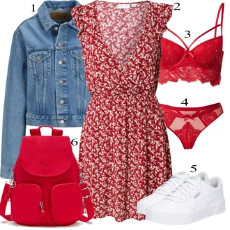 Outfit s Červená/Fialová/Tmavě červená Skater šaty/Zavinovací Šaty/Šifonové Šaty/Šaty Bez Rukávů/Šaty S Potiskem/Žerzejové Šaty/Mini Šaty/Letní Šaty Vila "Jarní Outfit"