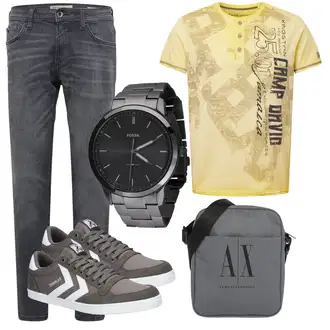 Outfit mit Grau/Dunkelblau/Dunkelgrau/Hellgrau Thermojeans/Slim Fit Jeans/Winterjacke/Leder Schuhe/Tapered-Jeans/Herren Lederjacke/Regular-Fit Jeans/Lederjacke/Sportschuhe/Straight Leg Jean/Damen 7/8-Länge Jeans/Low Rise Jean/Biker Jeans Tom Tailor Denim "Alltagsoutfit"
