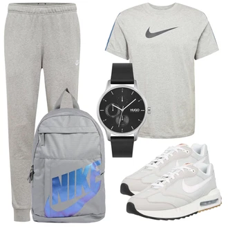 Sportlich Outfit mit Grau/Silber Sport-Top/T-Shirt Training/T-Shirt & Top Nike Sportswear "Alltagsoutfit"Look: Rad, Skater, Hip Hop, Retro, Sportlich