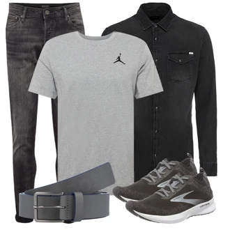 Festival Outfit mit Grau/Dunkelgrau/Hellgrau Bluse Große Größe/Shirt & Top Große Größe/Kurzarm T-Shirt/Ausgefallenes T-shirt/T-Shirt Training/Funktions T-Shirt/Laufschuhe für Männer/Casual T-Shirt Jordan "Alltagsoutfit"Look: Wasen, Konzert, Pop Konzert, Schule, Party, Bar, Festival