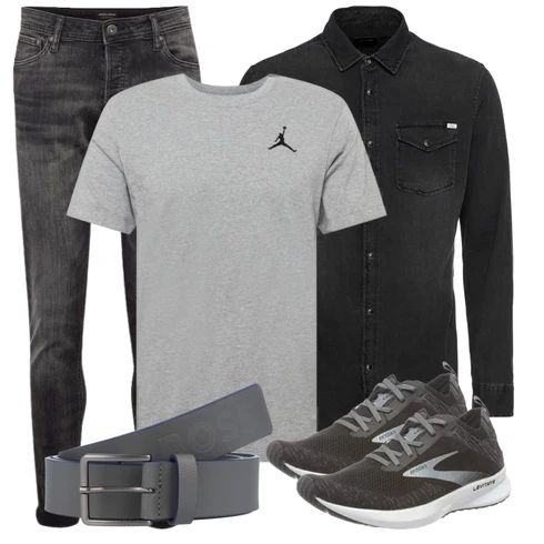 Schwarz/Dunkelgrau Bluse Große Größe/Jeanshemd Jack & Jones, Grau/Dunkelgrau/Hellgrau Bluse Große Größe/Shirt & Top Große Größe/Kurzarm T-Shirt/Ausgefallenes T-shirt/T-Shirt Training/Funktions T-Shirt/Laufschuhe für Männer/Casual T-Shirt Jordan kombinieren mit Schwarz Sportschuh BROOKS