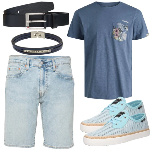 Schwarz Schmuck Armani Exchange kombinieren mit Blau Casual T-Shirt Jack & Jones