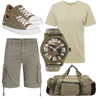 Knielang Outfit mit Dunkelgrün/Khaki Hemd/Bermuda/Cargo Short/Kurze Hose Jack & Jones "Alltagsoutfit"