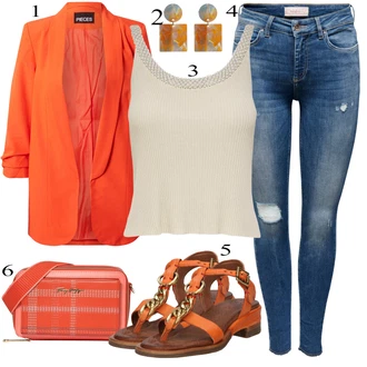Outfit s Oranžová Taška Přes Rameno/Dlouhý Zimní Kabát/Dlouhá tylová sukně/Batoh/Doplňek/Tělo/Dlouhé Kardigany Tommy Hilfiger "Letní Outfit"