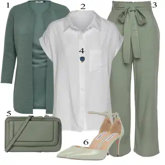 Outfit s Tyrkysový/Zelená/Khaki Pletenina veľkej veľkosti/Tunika/Kabát/Kalhoty Veľké Veľkosti Only "Obchodní Outfit"