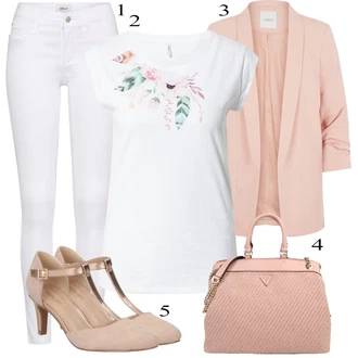 Denim/Traper Outfit sa Bijela/Smeđa/Crna Hlača Velika Veličina/Bluza i Tunika Only "Biznis outfiti"