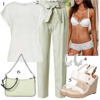 Outfit s Bílá/Krémová Prsatější střih podprsenky/Podprsenka Balconette/Krajková podprsenka/Průsvitná podprsenka a podprsenka s kosticí/Podprsenka Bez Kostic/Podprsenka s kosticemi Lascana "Outfit na léto"