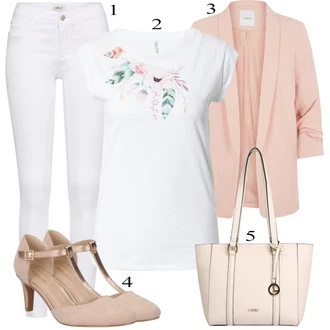 Denim/Traper Outfit sa Bijela/Smeđa/Crna Hlača Velika Veličina/Bluza i Tunika Only "Ljetni outfiti"