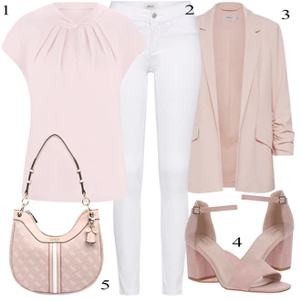 Denim/Traper Outfit sa Bijela/Smeđa/Crna Hlača Velika Veličina/Bluza i Tunika Only "Biznis outfiti"