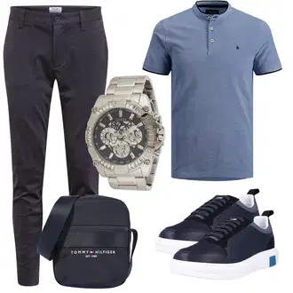 Business Outfits mit Dunkelblau/Hellblau/Blau/Grau Bluse Große Größe/Shirt & Top Große Größe/Poloshirt/Hemdoberteil Jack & Jones "Casual Business Outfit"