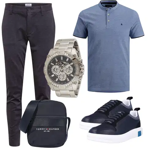 DunkelBlau/HellBlau/Blau/Grau Bluse Große Größe/Shirt & Top Große Größe/Poloshirt/Hemdoberteil Jack & Jones kombinieren