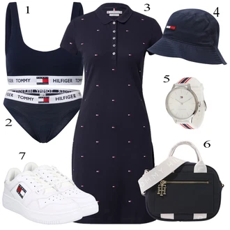 Outfit s Tmavě modrá Podprsenka S Vysokým Dekoltem/Odlehčovací podprsenka/Měkká podprsenka/Sportovní podprsenka/Vyztužený podprsenek/Tričková Podprsenka Tommy Hilfiger Underwear "Sportovní Outfit"