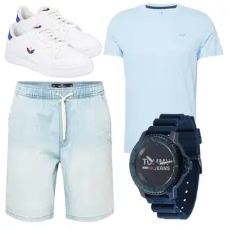 Outfit mit Weiß/Blau Casual T-Shirt Hollister "Cooles Alltagsoutfit"