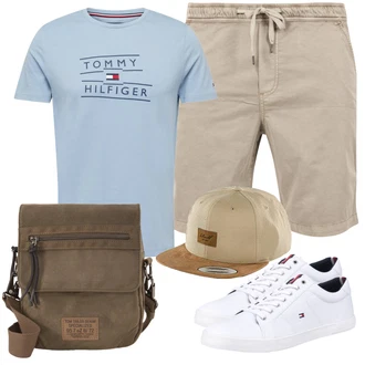 Outfit mit Weiß/Creme Sneaker Low/Schmaler Sneaker/Leder Sneaker/Sommer Sneaker/Canvas-Sneaker/Freizeitschuh/Skateschuh/Sneaker Mit Seitlichem Reißverschluss Tommy Hilfiger "Cooles Alltagsoutfit"