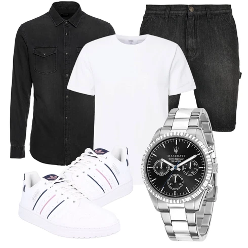 Schwarz/Dunkelgrau Bluse Große Größe/Jeanshemd Jack & Jones kombinieren mit Grau Uhr Maserati