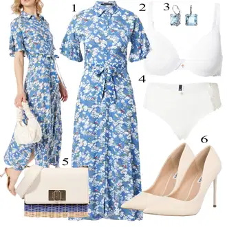 Outfit s Modrá/Světle modrá/Pastelové barvy Šaty S Potiskem/Francouzské šaty/Dlouhé Letní Šaty/Občanské šaty/Šaty s Páskem/Společenské šaty pro hosta/Zavinovací Šaty/Vintage šaty Trendyol "Letní Outfit"